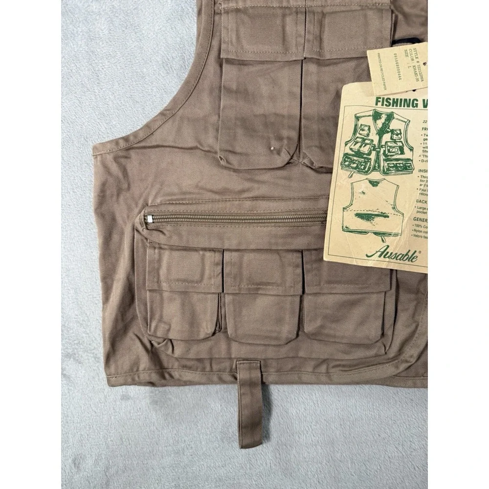 Ausable Fishing Vest Mens Large Tan Full Zip Cotton Twill Angler Outdoor NWT